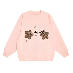 Leopard Print & Star Pattern Sweatshirt — Pink