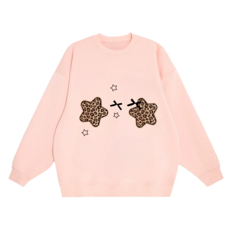 Leopard Print & Star Pattern Sweatshirt — Pink
