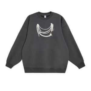 Pearl Necklace Print Crewneck Sweatshirt — Dark Gray
