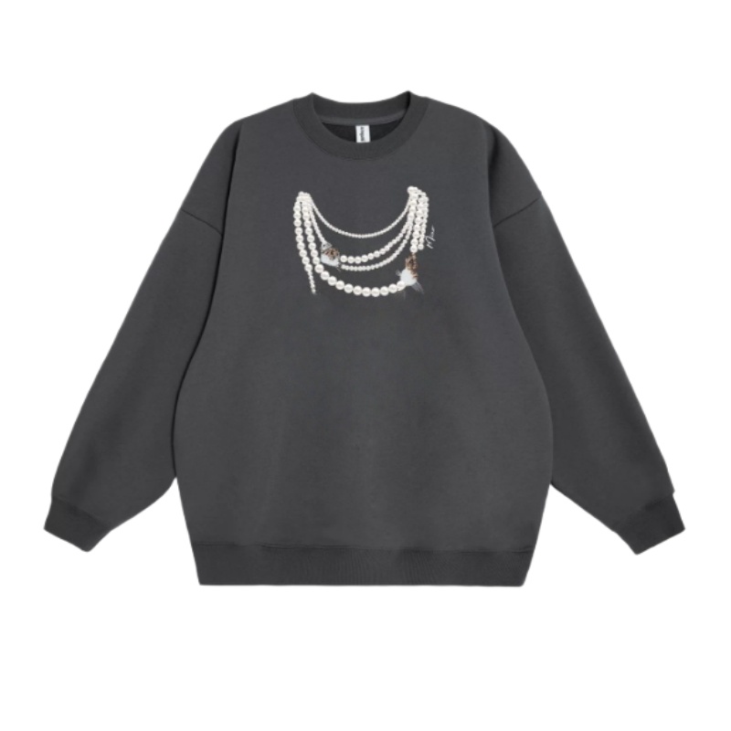 Pearl Necklace Print Crewneck Sweatshirt — Dark Gray