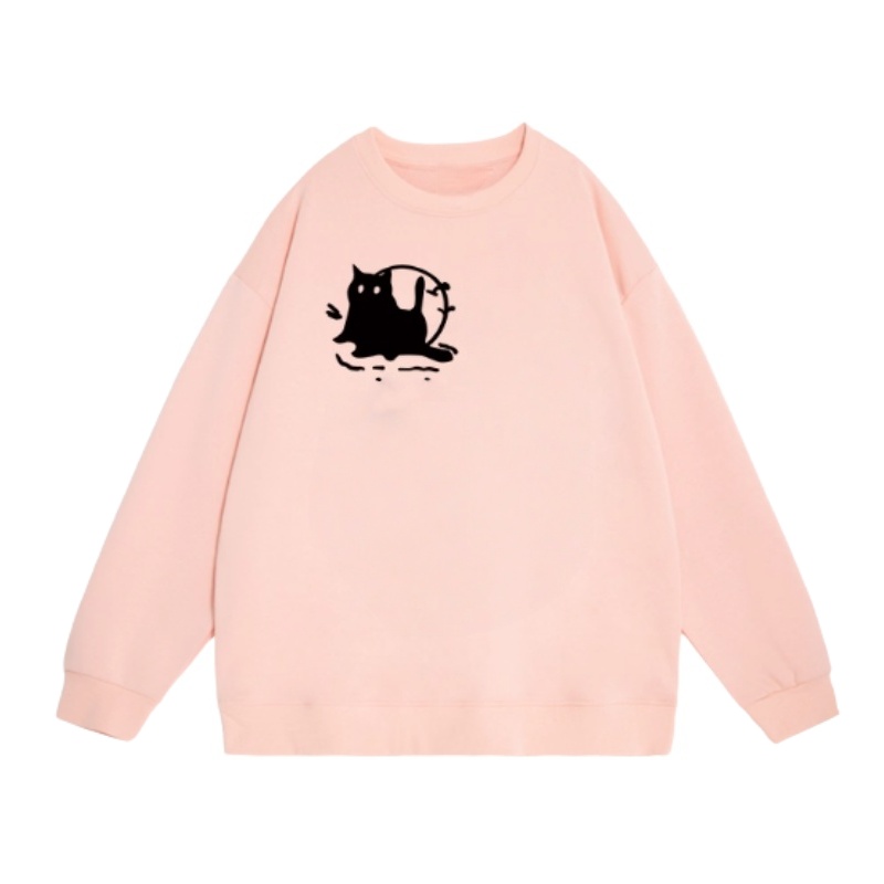 Casual Pink Cat Design Sweatshirt