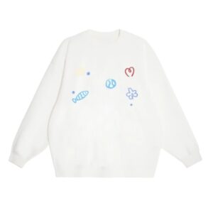 Hand-Drawn Minimalist Print Sweatshirt — White
