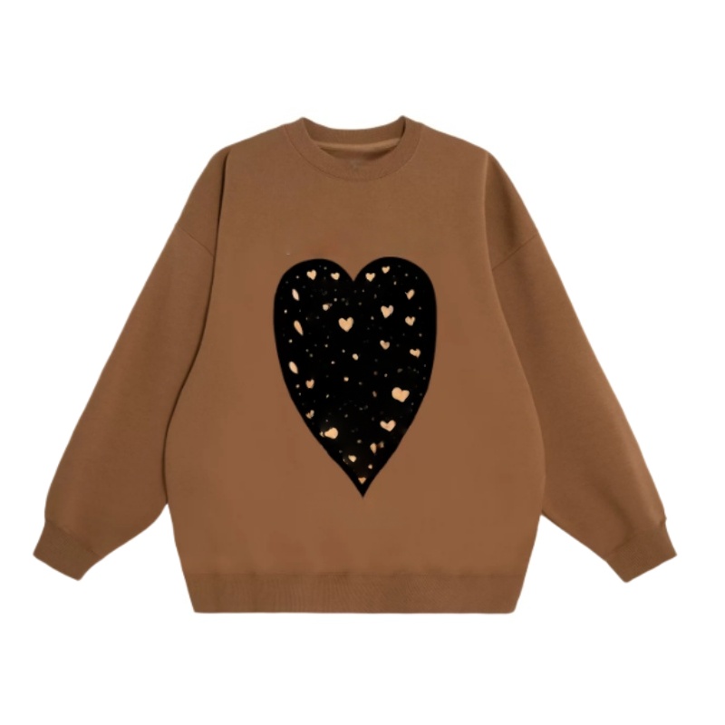 Retro Heart & Leopard Print Sweatshirt — Brown